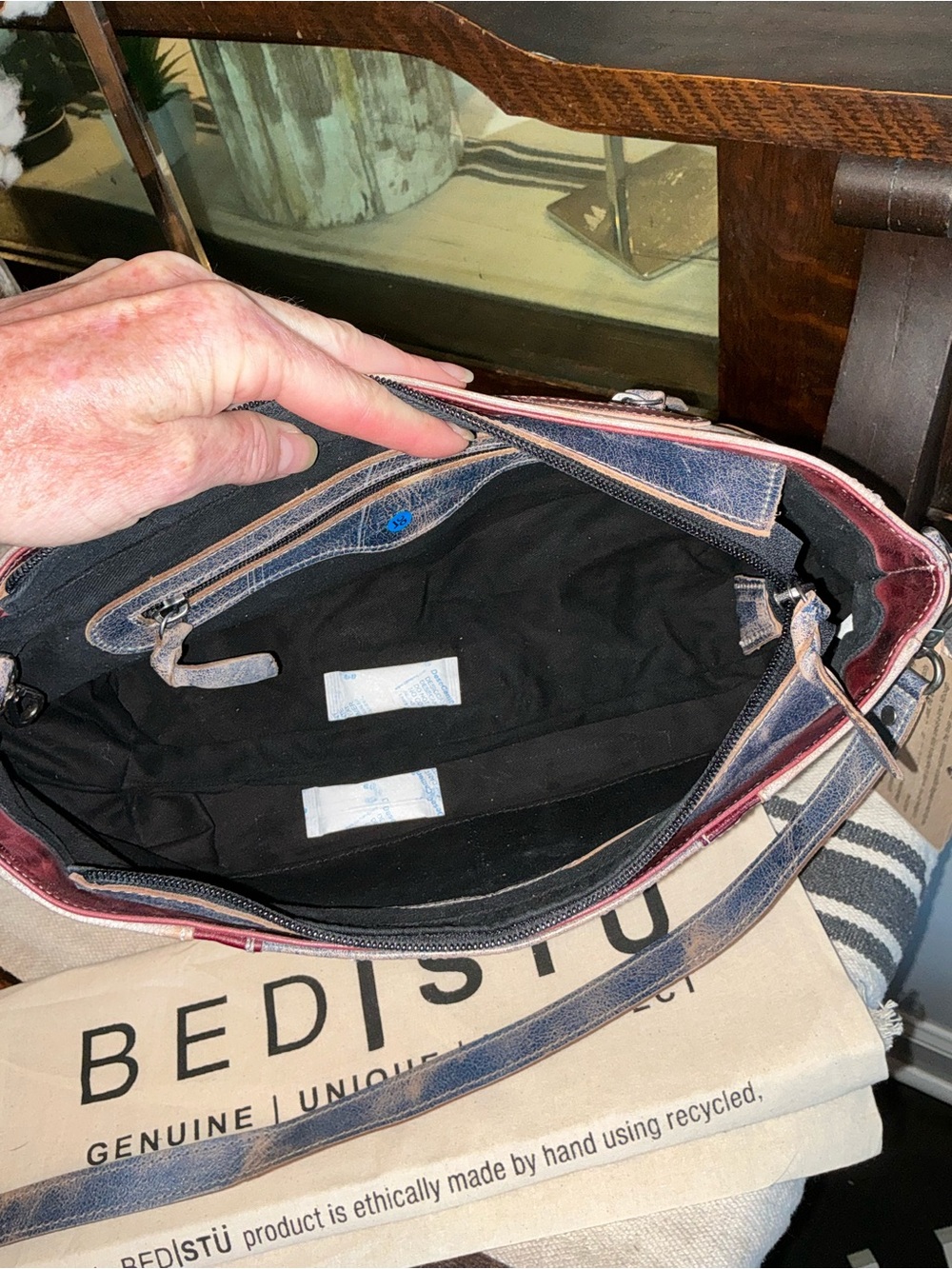 NWT Bed Stu Hyperbolic Shoulder Bag Handbag Americana Lux Red White Blue $235 - Picture 14 of 15
